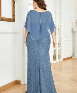 Ever-Pretty US Summer Dresses 2022 Plus Size Lace Fishtail Chiffon Coverup Mother Of The Bride Dress