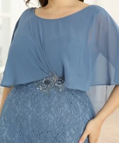 Ever-Pretty US Summer Dresses 2022 Plus Size Lace Fishtail Chiffon Coverup Mother Of The Bride Dress