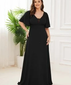 Ever-Pretty US Chiffon Flutter Sleeve V-Neck Mother Of The Bride Dress