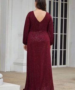 Ever-Pretty US Plus Size Lantern Sleeve V-Neck Floor-Length Mother Of The Bride Dress