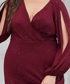 Ever-Pretty US Plus Size Lantern Sleeve V-Neck Floor-Length Mother Of The Bride Dress