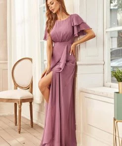 Ever-Pretty US Ruffled Sleeve A-line Front Slit Mother Dress SHOP BY OCCASION