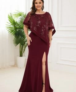 Ever-Pretty US Plus Size Lace Sequin Shirt Floor-Length Mother Dress SHOP BY STYLE