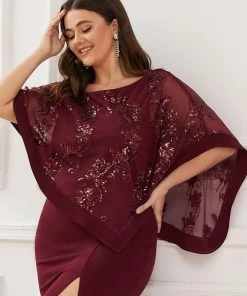 Ever-Pretty US Plus Size Lace Sequin Shirt Floor-Length Mother Dress SHOP BY STYLE