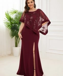Ever-Pretty US Plus Size Lace Sequin Shirt Floor-Length Mother Dress SHOP BY STYLE