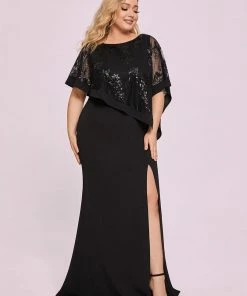 Ever-Pretty US Plus Size Lace Sequin Shirt Floor-Length Mother Dress SHOP BY STYLE