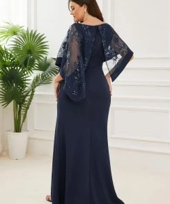 Ever-Pretty US Plus Size Lace Sequin Shirt Floor-Length Mother Dress SHOP BY STYLE