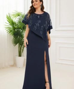 Ever-Pretty US Plus Size Lace Sequin Shirt Floor-Length Mother Dress SHOP BY STYLE