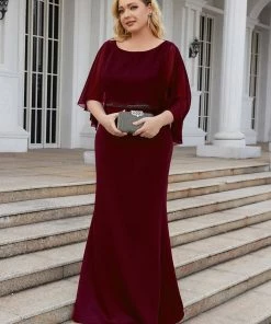 Ever-Pretty US Summer Dresses 2022 Plus Size Fold Over Bell Sleeve Column Mother Dress