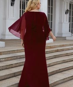 Ever-Pretty US Summer Dresses 2022 Plus Size Fold Over Bell Sleeve Column Mother Dress