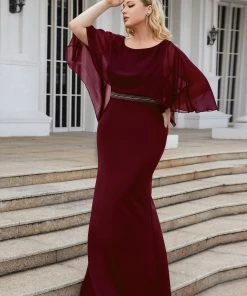 Ever-Pretty US Summer Dresses 2022 Plus Size Fold Over Bell Sleeve Column Mother Dress
