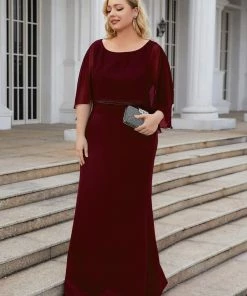 Ever-Pretty US Summer Dresses 2022 Plus Size Fold Over Bell Sleeve Column Mother Dress