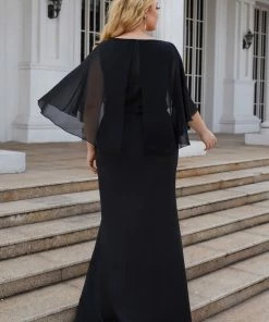 Ever-Pretty US Summer Dresses 2022 Plus Size Fold Over Bell Sleeve Column Mother Dress