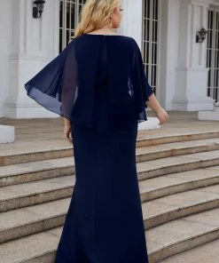 Ever-Pretty US Summer Dresses 2022 Plus Size Fold Over Bell Sleeve Column Mother Dress