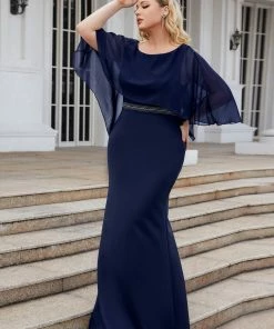 Ever-Pretty US Summer Dresses 2022 Plus Size Fold Over Bell Sleeve Column Mother Dress