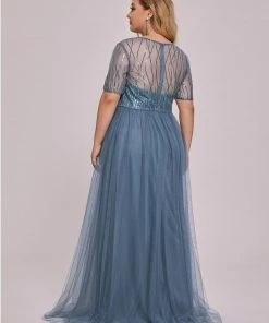 Ever-Pretty US Plus Size Sequin Maxi Tulle Mother Of The Bride Dress With Sleeves SHOP BY STYLE