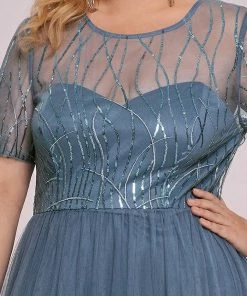 Ever-Pretty US Plus Size Sequin Maxi Tulle Mother Of The Bride Dress With Sleeves SHOP BY STYLE