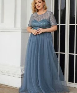 Ever-Pretty US Plus Size Sequin Maxi Tulle Mother Of The Bride Dress With Sleeves SHOP BY STYLE