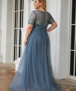 Ever-Pretty US Plus Size Sequin Maxi Tulle Mother Of The Bride Dress With Sleeves SHOP BY STYLE