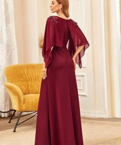 Ever-Pretty US Summer Dresses 2022 Column Split Long-Sleeve Sequin Mother Of The Bride Dress