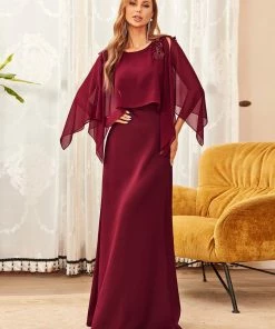 Ever-Pretty US Summer Dresses 2022 Column Split Long-Sleeve Sequin Mother Of The Bride Dress