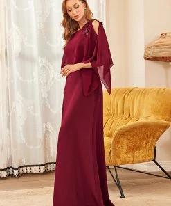 Ever-Pretty US Summer Dresses 2022 Column Split Long-Sleeve Sequin Mother Of The Bride Dress