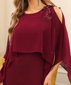 Ever-Pretty US Summer Dresses 2022 Column Split Long-Sleeve Sequin Mother Of The Bride Dress