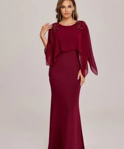 Ever-Pretty US Summer Dresses 2022 Column Split Long-Sleeve Sequin Mother Of The Bride Dress