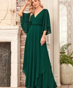 Ever-Pretty US Elegant V-Neck Ruffle Sleeve Mother Of The Bride Dress