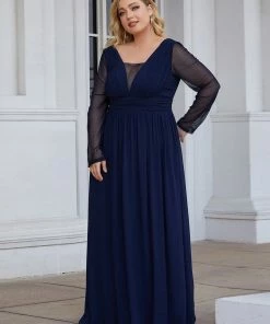 Ever-Pretty US Plus Size A-Line Pleated Long Sleeve Mother Of The Bride Dress