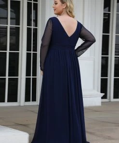 Ever-Pretty US Plus Size A-Line Pleated Long Sleeve Mother Of The Bride Dress