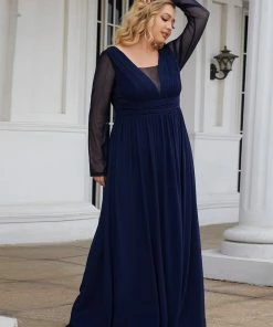 Ever-Pretty US Plus Size A-Line Pleated Long Sleeve Mother Of The Bride Dress
