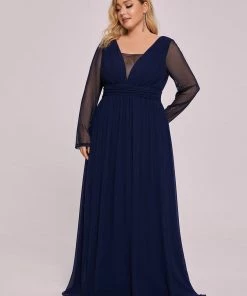 Ever-Pretty US Plus Size A-Line Pleated Long Sleeve Mother Of The Bride Dress