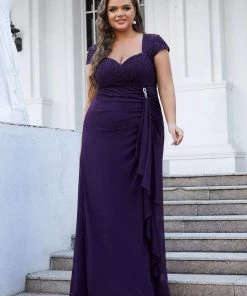 Ever-Pretty US Summer Dresses 2022 Plus Size Lace Capped Sleeve Jeweled A-Line Mother Of The Bride Dress