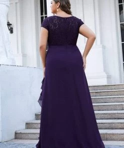 Ever-Pretty US Plus Size Cap Sleeve Long Purple Wrap Mother Of The Bride Dresses Summer Dresses 2022
