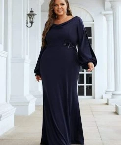Ever-Pretty US SHOP BY STYLE Plus Size Lantern Sleeve Cowl Neck Knitting Mother Of The Bride Dress