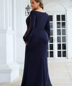 Ever-Pretty US SHOP BY STYLE Plus Size Lantern Sleeve Cowl Neck Knitting Mother Of The Bride Dress