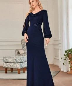 Ever-Pretty US Lantern Sleeve Cowl Neck Knitting Mother Of The Bride Dress