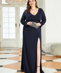Ever-Pretty US Plus Size V Neck Long Sleeve Formal Evening Dress SHOP BY STYLE