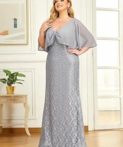 Ever-Pretty US Summer Dresses 2022 Plus Size Chiffon Sparkly Floral Lace Mother Of The Bride Mermaid Dress