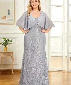 Ever-Pretty US Summer Dresses 2022 Plus Size Chiffon Sparkly Floral Lace Mother Of The Bride Mermaid Dress