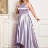 Ever-Pretty US Plus Size Romantic Satin Halter Neck High Low Pleated Prom Dress