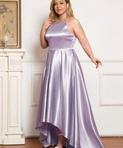 Ever-Pretty US Plus Size Romantic Satin Halter Neck High Low Pleated Prom Dress