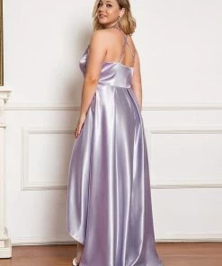 Ever-Pretty US Plus Size Romantic Satin Halter Neck High Low Pleated Prom Dress