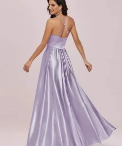 Ever-Pretty US SHOP BY OCCASION Romantic Satin Halter Neck High Low Pleated Prom Dress