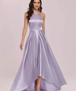 Ever-Pretty US SHOP BY OCCASION Romantic Satin Halter Neck High Low Pleated Prom Dress