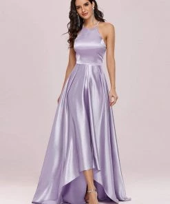 Ever-Pretty US SHOP BY OCCASION Romantic Satin Halter Neck High Low Pleated Prom Dress