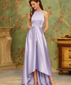 Ever-Pretty US SHOP BY OCCASION Romantic Satin Halter Neck High Low Pleated Prom Dress