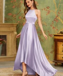 Ever-Pretty US SHOP BY OCCASION Romantic Satin Halter Neck High Low Pleated Prom Dress
