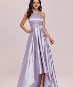 Ever-Pretty US SHOP BY OCCASION Romantic Satin Halter Neck High Low Pleated Prom Dress